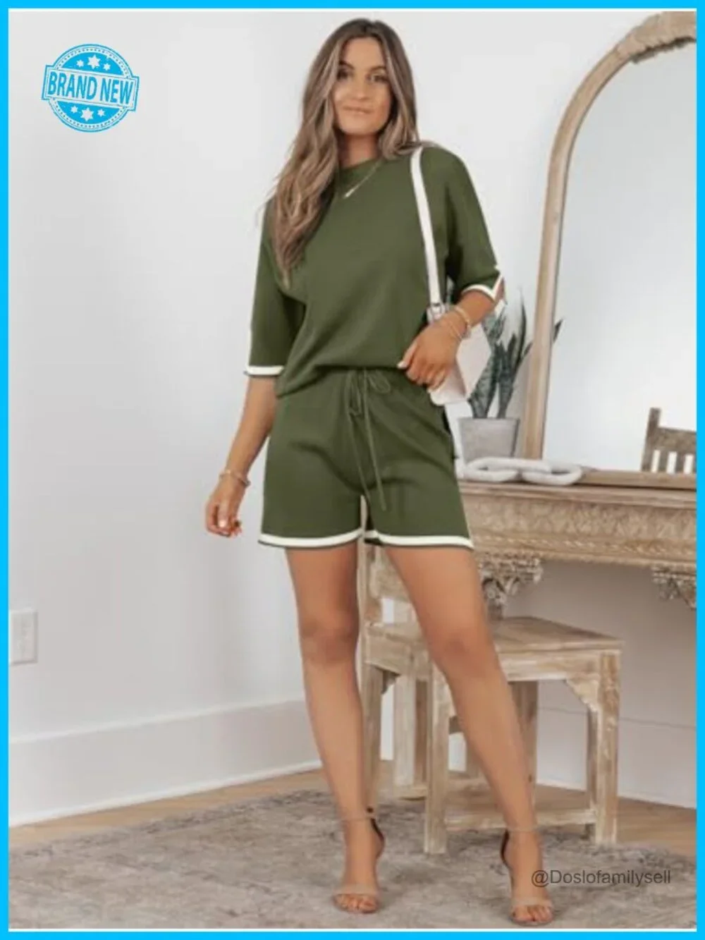 2 Piece Matching Lounge Set Short Sleeve Top & Shorts Casual Summer Outfit